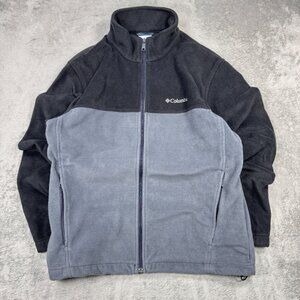 Columbia Mens Fleece Jacket Full Zip Colorblock Gray/Black Long Sleeve Outdoor L